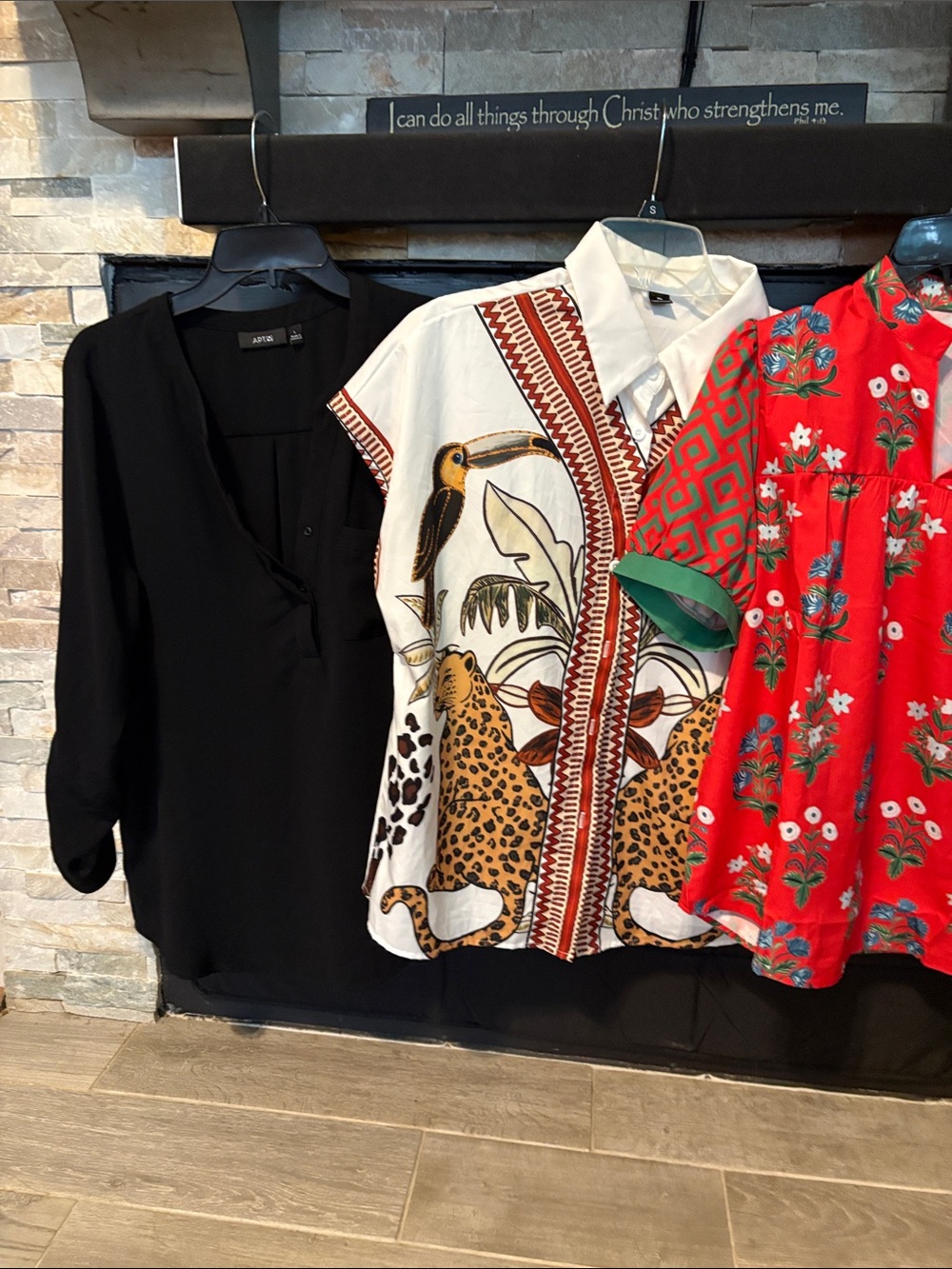 Mixed Print Short Sleeve Button-Up Top - White with Animal Print